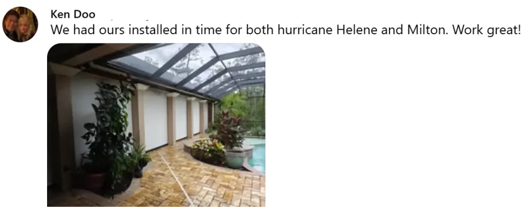 Testimonial MagnaTrack Screen Hurricane Helene and Milton